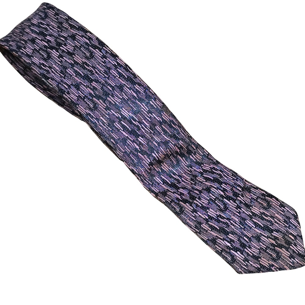 VTG Expressions Mens Pink Black Abstract Textured‎ Weave 80s Skinny Necktie